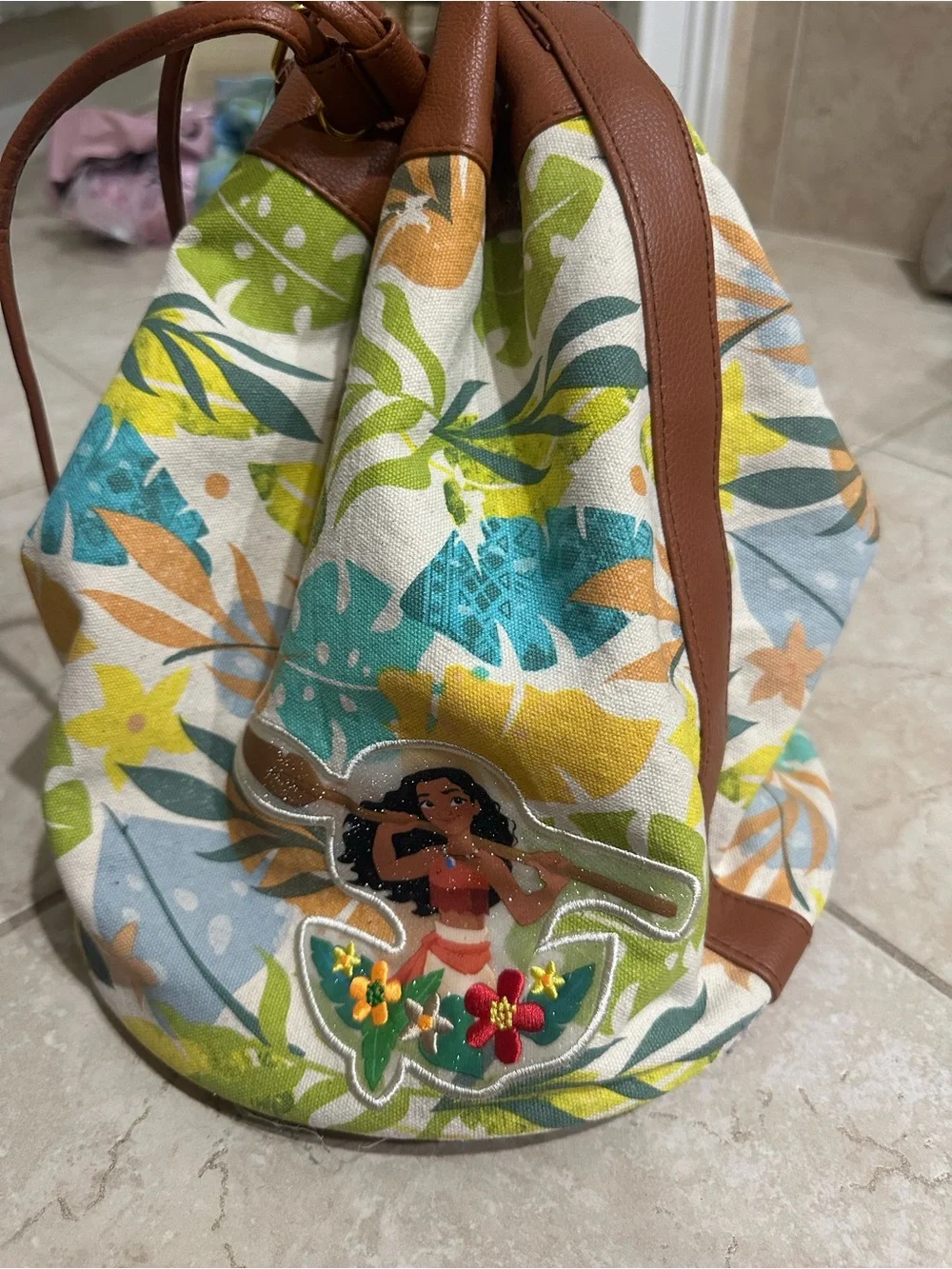 Moana Drawstring Bag with Florals